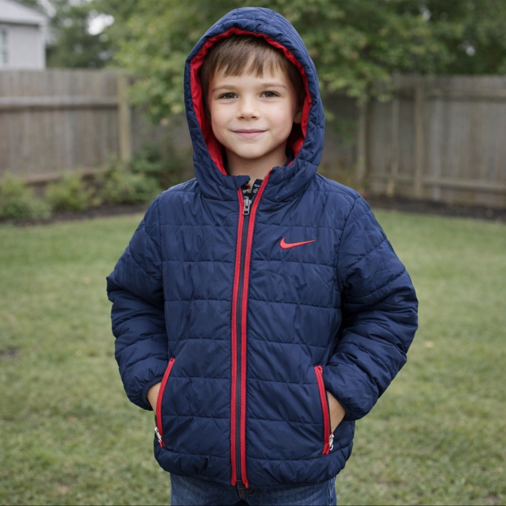 Nike Kids Blue and Red Puffer Jacket